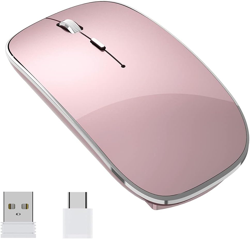 Wireless Mouse Chargeable Portable Silent USB and Type-C Dual Mode Wireless Mouse 3 Adjustable DPI for Laptop, Mac, Android, PC (Q23S Black) (Rose Gold)