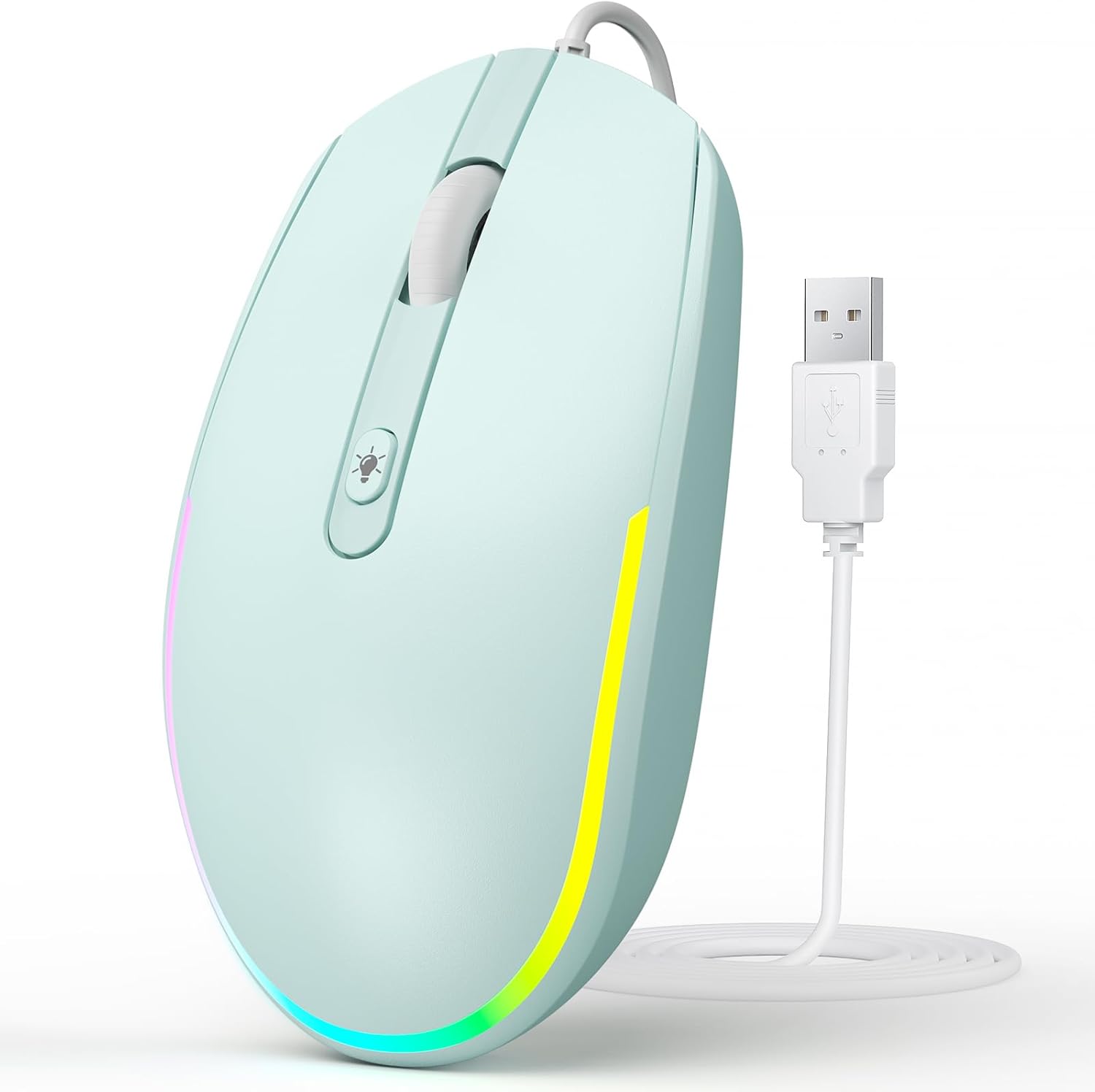Wired Mouse - USB Computer Mice Wired with RGB Backlit Optical LED Mouse with Attached USB Cord for Laptops Notebooks Chromebook - Mint Green