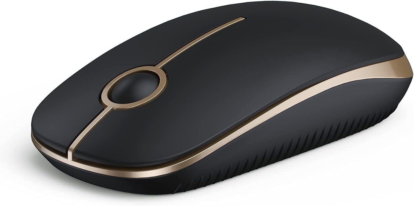 Wireless Mouse, 2.4G Slim Portable Computer Mice with Nano Receiver for Notebook, PC, Laptop, Computer (Black and Gold)
