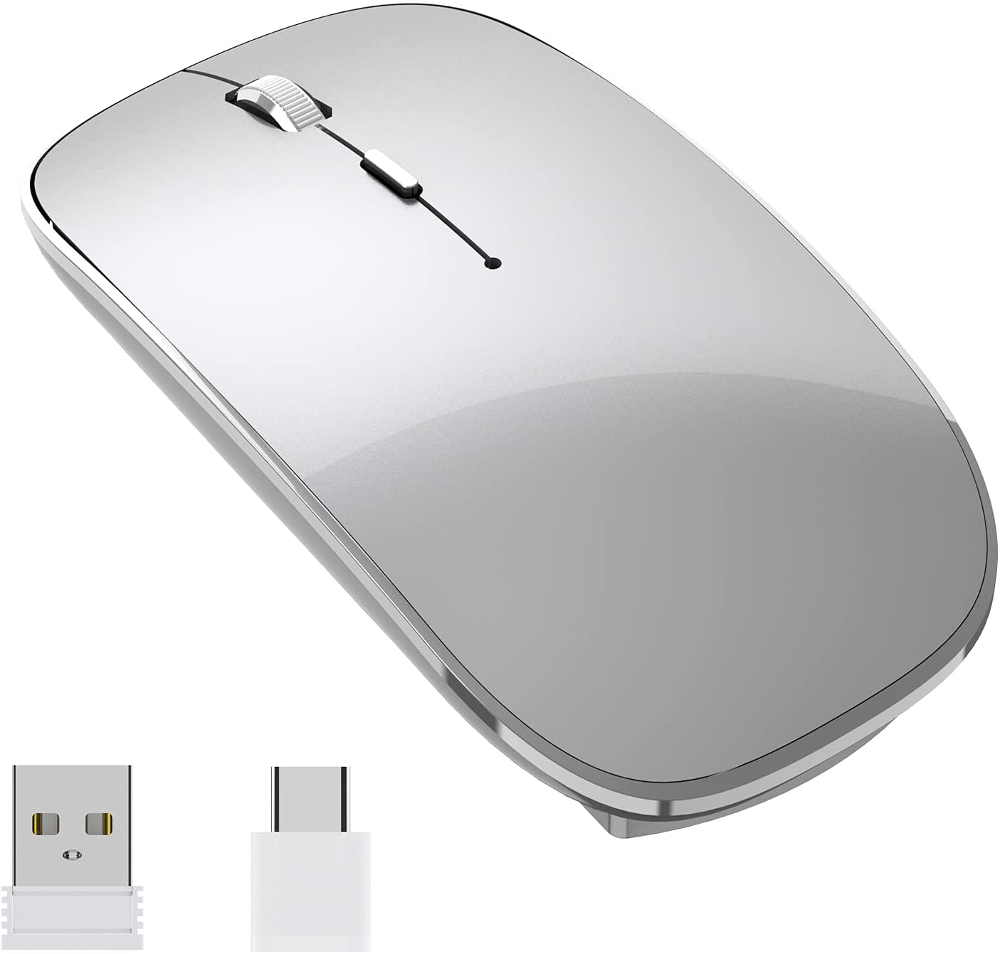 Wireless Mouse Chargeable Portable Silent USB and Type-C Dual Mode Wireless Mouse 3 Adjustable DPI for Laptop, Mac, Android, PC (Q23S Black) (Grey)