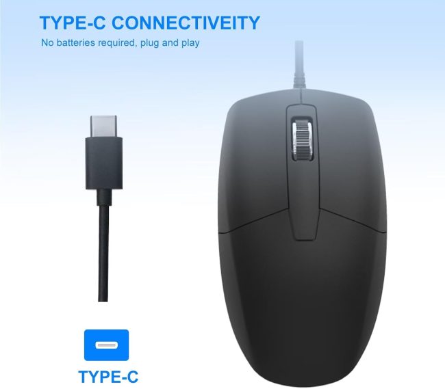 USB C Wired Mouse, Type C Optical Mouse, Portable Silent Comfortable, for Laptop, Mac, MacBook, Android, PC - Image 2