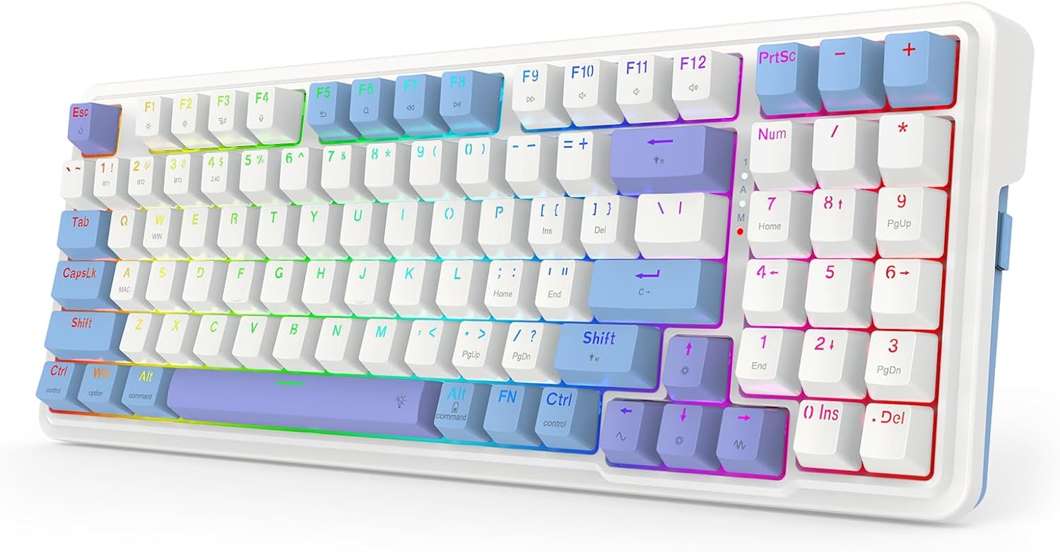 Mechanical Keyboard Wireless, Gaming Keyboard Wireless 3-Modes 94 Keys Mechanical Keyboard Hot-Swap Socket, RGB Creamy Gaming Keyboard Gasket Structure for PC/Tablet/Laptop/Xbox/PS4/PS5