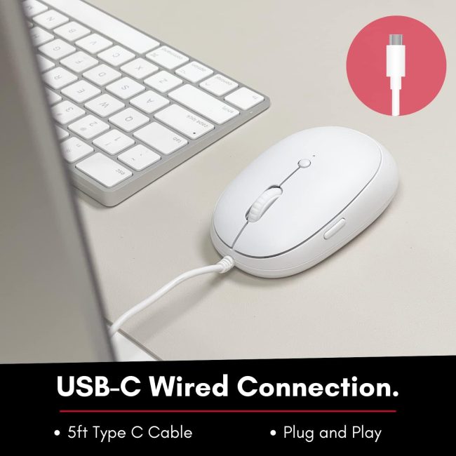 USB C Wired Mouse for Mac with Back Button - Clean and Simple for Mac and PC - Plug and Play Type C Mouse for MacBook Pro/Air with 4 DPI Modes - White - Image 2