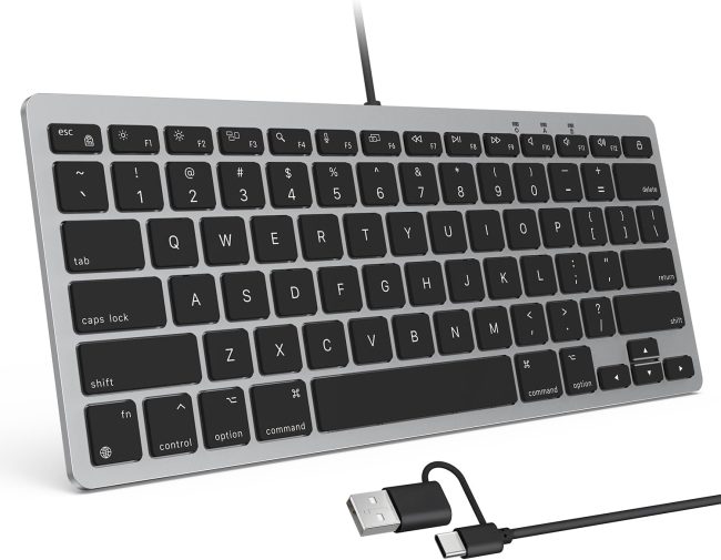 Wired Keyboard for Mac with Dual Interface, Comfortable Typing Angle & Stable Connection, Compatible with MacBook, iMac, Mac Mini, PC-Grey