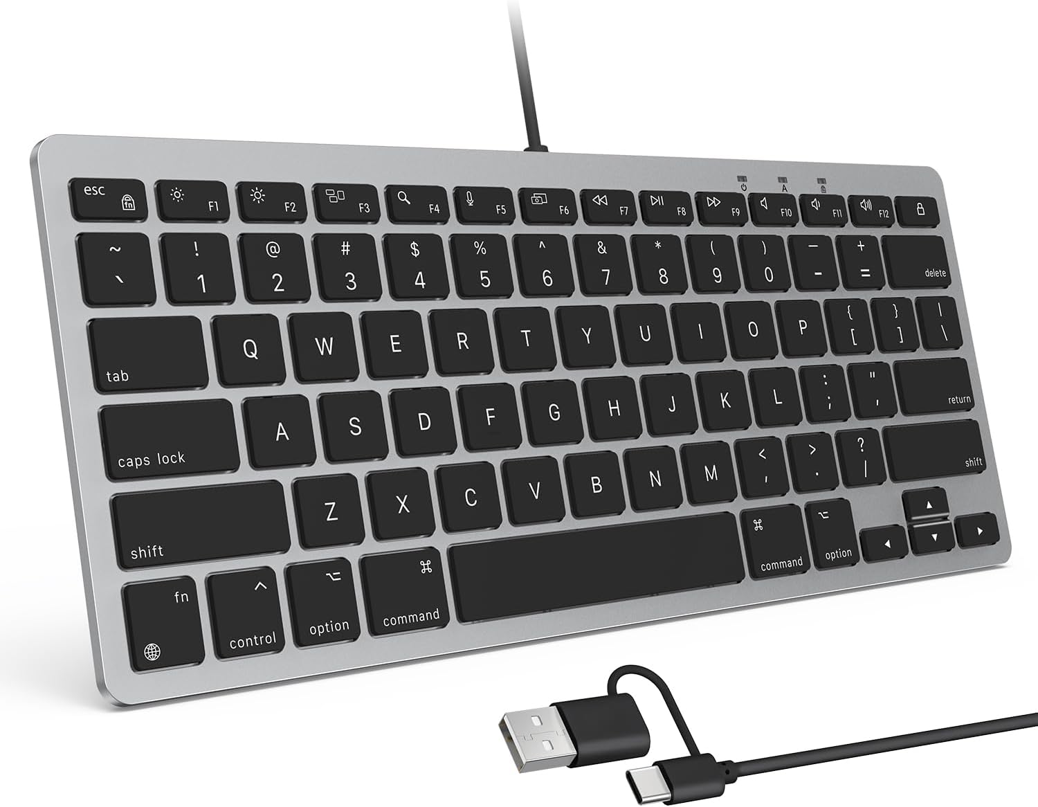 Wired Keyboard for Mac with Dual Interface, Comfortable Typing Angle & Stable Connection, Compatible with MacBook, iMac, Mac Mini, PC-Grey