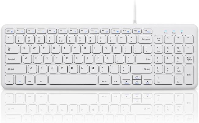 Wired Quiet USB Scissor Keyboard - 14.45x4.76x0.70 Inches - Compact Design with Number Pad - White - US English