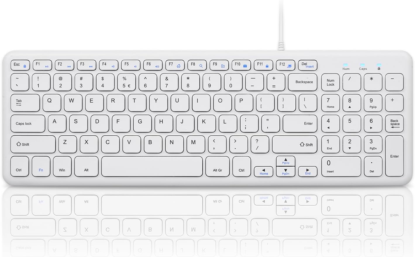 Wired Quiet USB Scissor Keyboard - 14.45x4.76x0.70 Inches - Compact Design with Number Pad - White - US English