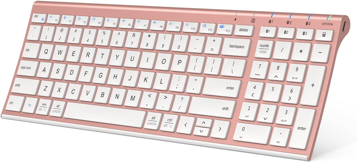 Bluetooth Keyboard, Universal Bluetooth 5.1 Wireless Keyboard with Number Pad, Ergonomic Design, Multi-Device Compatibility, Stable Connection for Mac, iPad, iPhone, Android, Windows