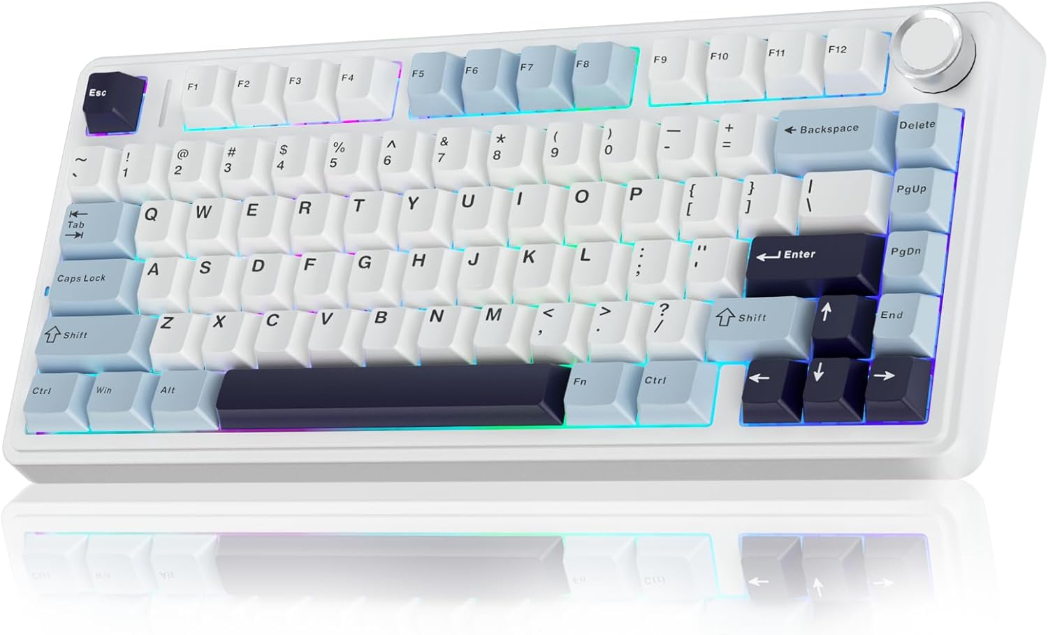 75% Wireless Mechanical Keyboard, Hot Swappable Creamy Keyboard, Pre-lubed  Switches, 2.4GHz/Type-C/BT5.0, RGB Backlit Gaming Keyboards(White & Blue)