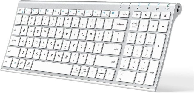 BK10 Bluetooth Keyboard, Universal Bluetooth 5.1 Wireless Keyboard with Number Pad, Ergonomic Design, Multi-Device Compatibility, Stable Connection for Mac, iPad, iPhone, Android, Windows