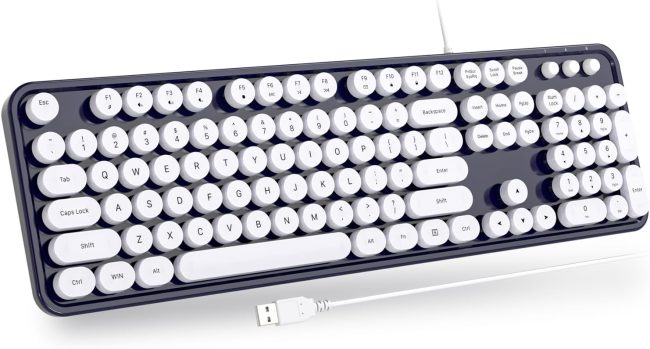 Computer Keyboards Wired, Full Size Typewriter Keyboard with Number Pad, Plug Play USB Keyboard for PC Laptop Desktop Windows (Dark Blue)