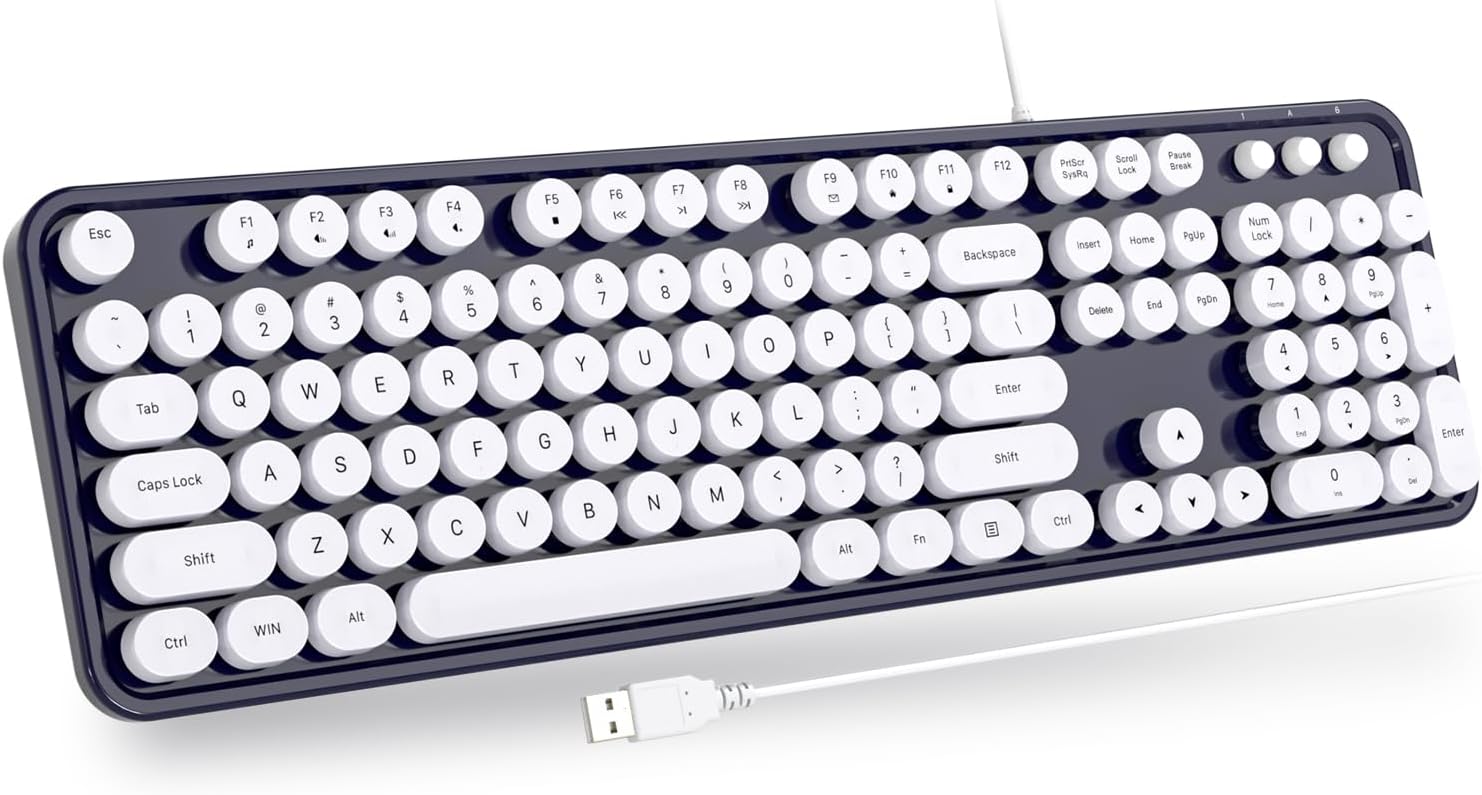 Computer Keyboards Wired, Full Size Typewriter Keyboard with Number Pad, Plug Play USB Keyboard for PC Laptop Desktop Windows (Dark Blue)