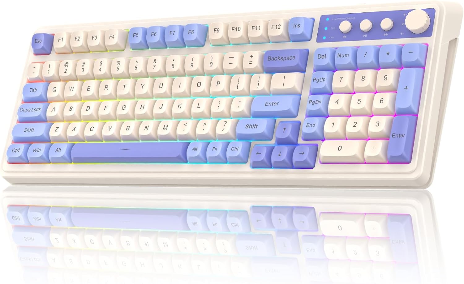 99 Key Keyboard, Tri-Mode Bluetooth/2.4GHz/USB-C Cute Creamy Gaming Keyboard with Number Pad RGB Backlit, Media Knob Custom Mechanical Feel Computer Keyboards for MAC Xbox PC Gamer - Purple