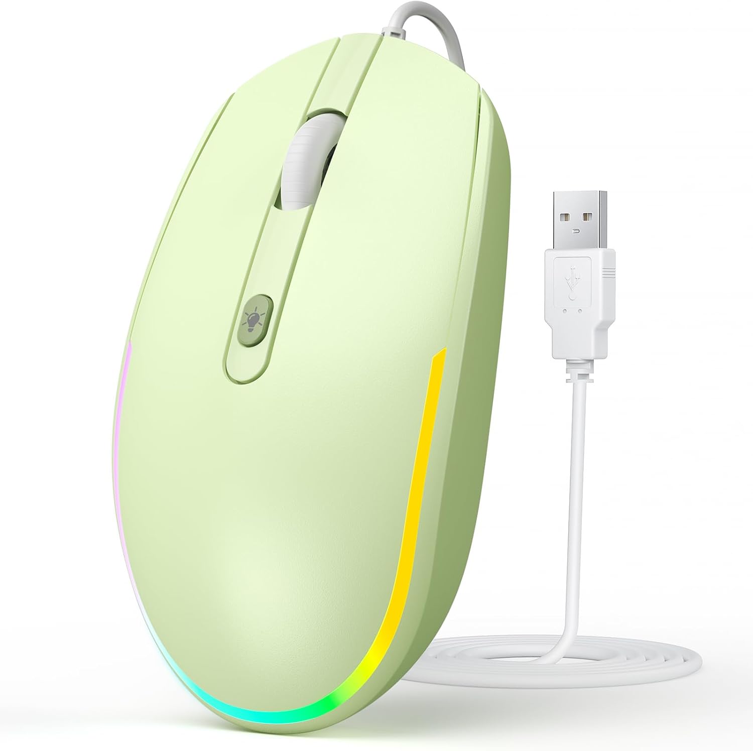 Wired Mouse - USB Computer Mouse Wired with RGB Backlit Optical LED Mouse with Attached USB Cord for Laptops Notebooks Chromebook - Green