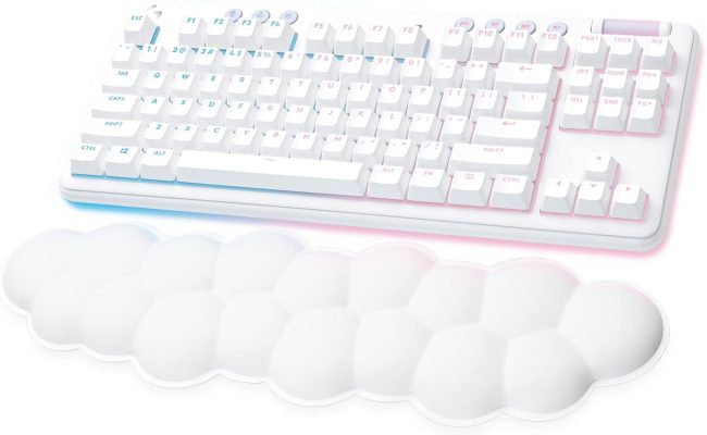 G715 Wireless Mechanical Gaming Keyboard with  RGB, , Tactile Switches (GX Brown), and Keyboard Palm Rest, PC/Mac Compatible - White Mist