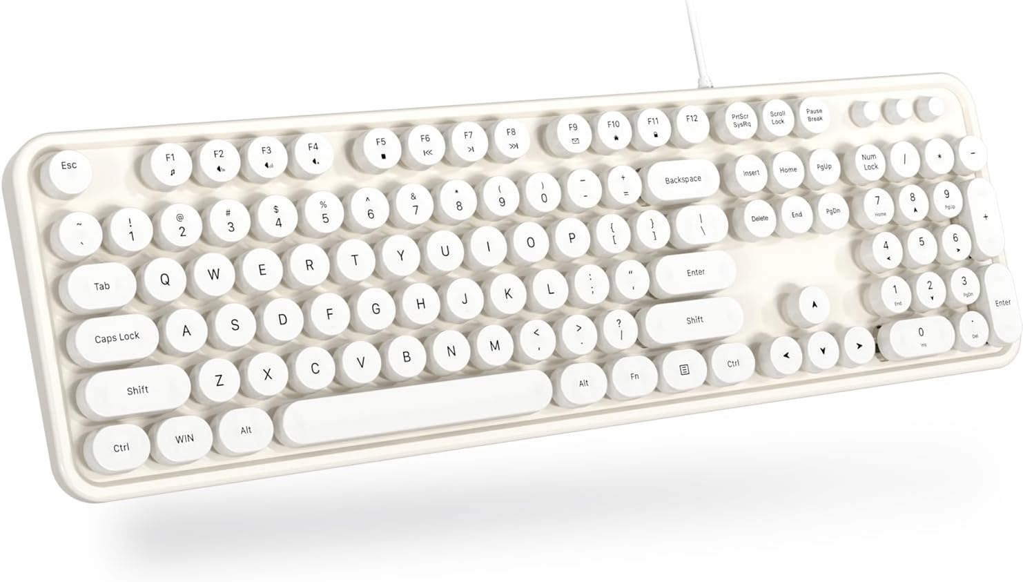Computer Keyboard Wired, Plug Play USB Retro Round Typewriter Keyboard, Full Size Wired Keyboard with Foldable Stands for Laptop and Office PC