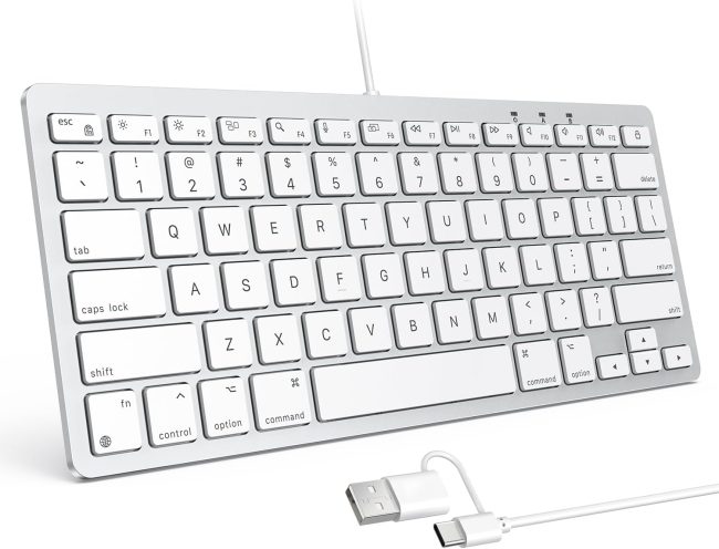 Wired Keyboard for Mac with Dual Interface, Comfortable Typing Angle & Stable Connection, Compatible with MacBook, iMac, Mac Mini, PC-White