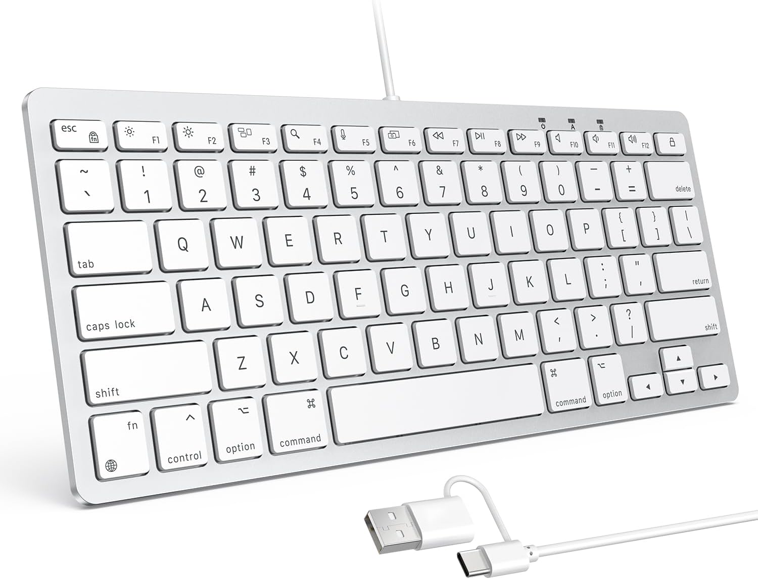 Wired Keyboard for Mac with Dual Interface, Comfortable Typing Angle & Stable Connection, Compatible with MacBook, iMac, Mac Mini, PC-White