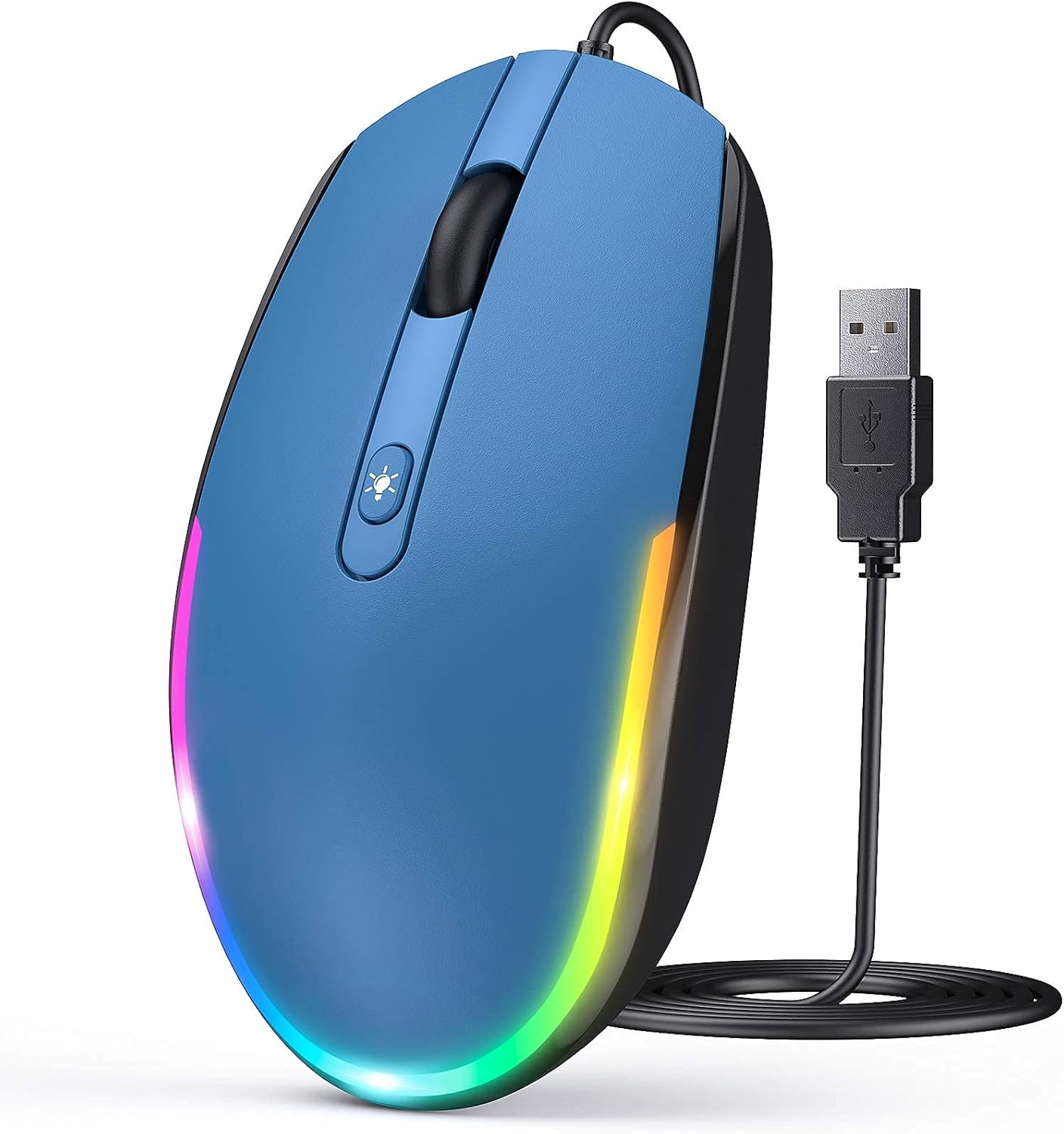Wired Mouse - USB Computer Mice Wired with RGB Backlit Optical LED Mouse with Attached USB Cord for Laptops Notebooks Chromebook - Blue & Black