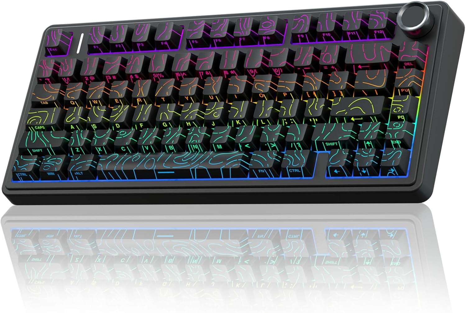 Wireless Mechanical Keyboard with Knob,75% Hot Swappable Custom Gaming Keyboards,RGB Backlit,Pre-lubed Switches,Side Printed  Keycaps Creamy Sounding Computer Keyboard, Line Black