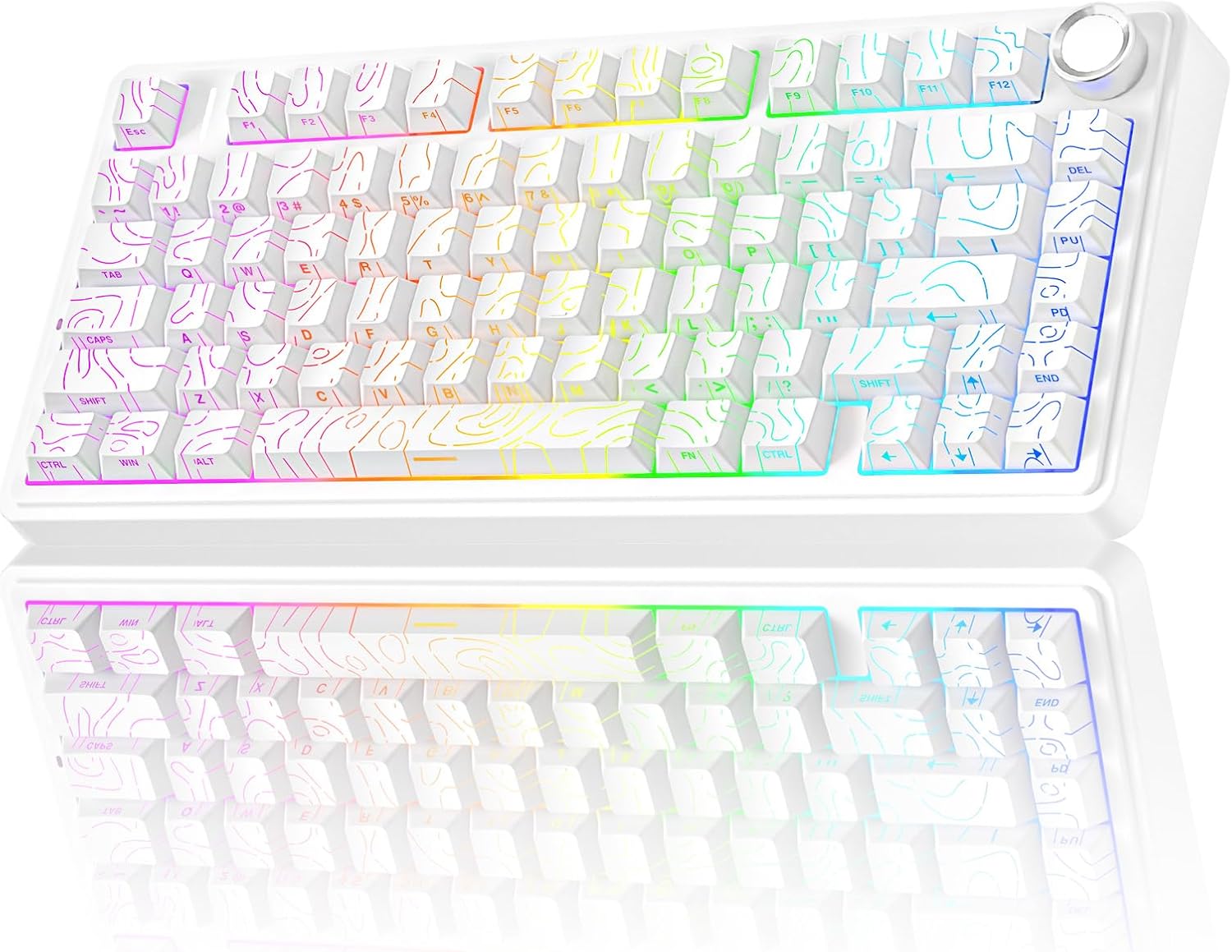 Pro Wireless Mechanical Keyboard with Knob,75% Hot Swappable Custom Gaming Keyboards,RGB Backlit,Pre-lubed Switches,Side Printed PBT Keycaps Creamy Sounding Computer Keyboard, Line White