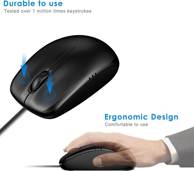 3-Button Wired USB Optical Mouse Mice (Black) - 0776 - Image 2