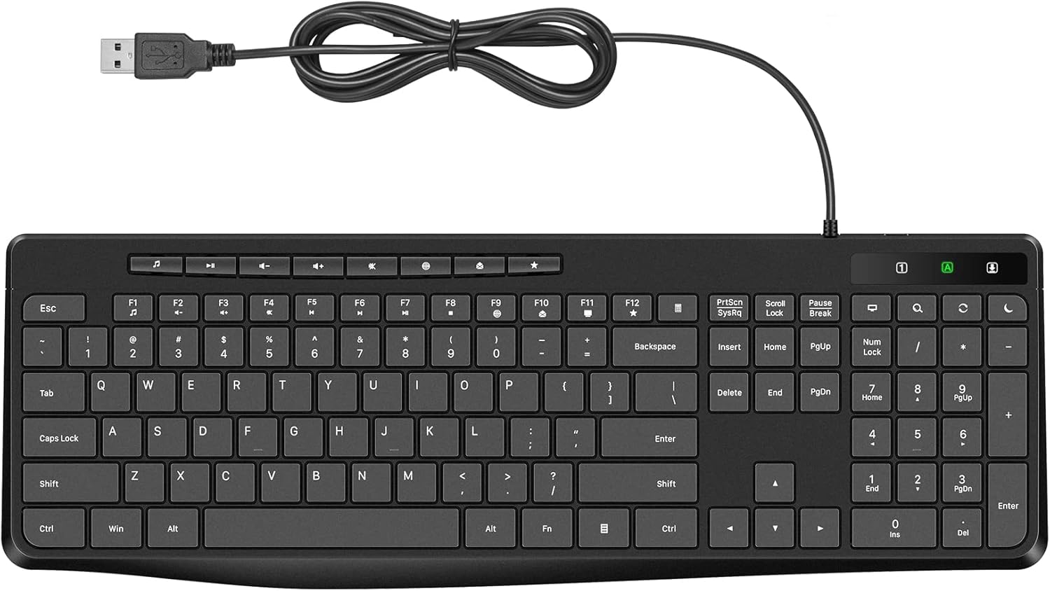 Quiet USB Multimedia Keyboard with Low Profile  Keys, Number Pad, Spill-Resistant - For Desktop and Laptop