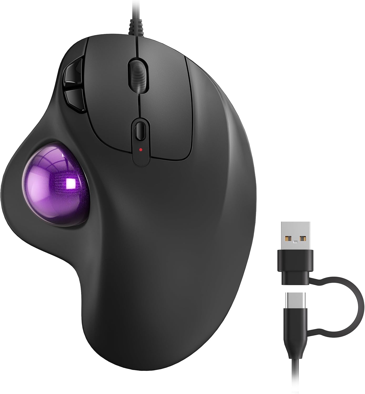 M509 Trackball Mouse Wired, Ergonomic Design, Easy Thumb Control, Precise & Smooth Tracking, 2-in-1 Interface (Type A &Type C), Compatible for PC, Laptop, Mac, Window(Purple).