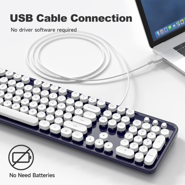 Computer Keyboards Wired, Full Size Typewriter Keyboard with Number Pad, Plug Play USB Keyboard for PC Laptop Desktop Windows (Dark Blue) - Image 2