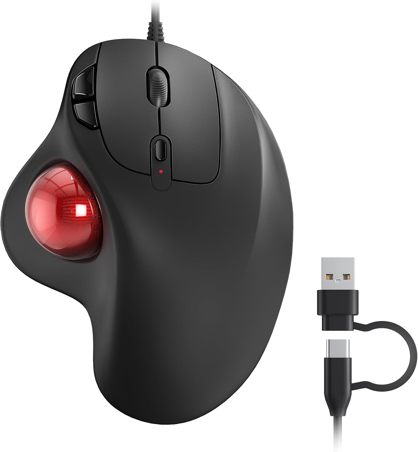 M509 Trackball Mouse Wired, Ergonomic Design, Easy Thumb Control, Precise & Smooth Tracking, 2-in-1 Interface (Type A &Type C), Compatible for PC, Laptop, Mac, Windows(Red).