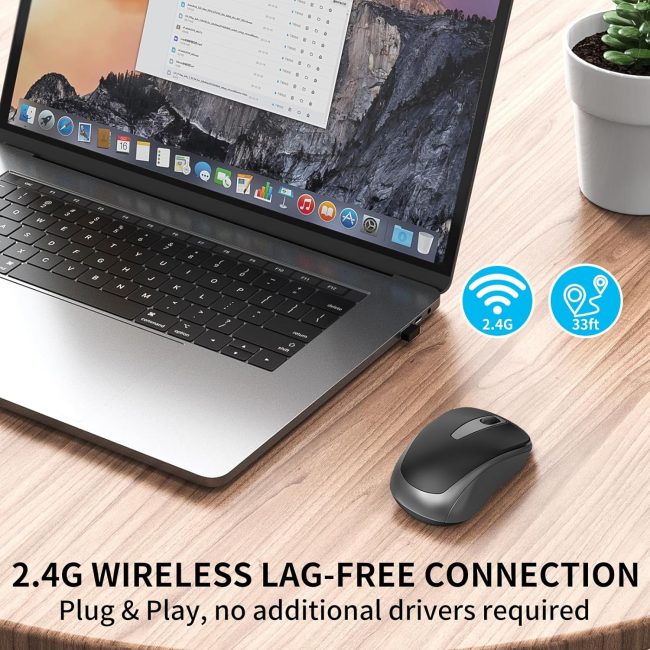 Wireless Mouse, Silent Small Traval Mouse with USB, 2400 DPI, 2.4GHz Quiet Portable Computer Mice for Chromebook, Notebook - Black - Image 2