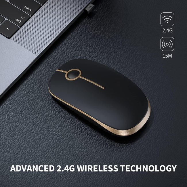 Wireless Mouse, 2.4G Slim Portable Computer Mice with Nano Receiver for Notebook, PC, Laptop, Computer (Black and Gold) - Image 2